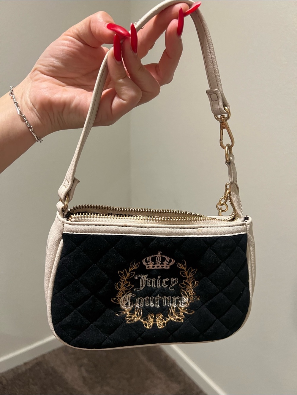 Juicy Couture Black Quilted Mini Bag with Cream Trim